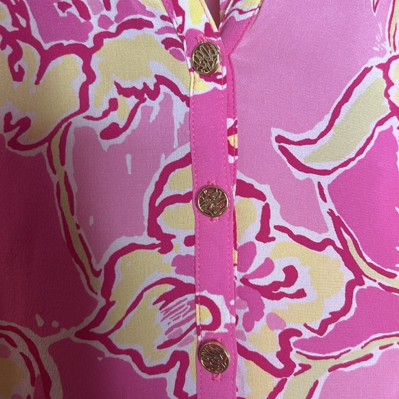 Lilly Pulitzer Pink & Yellow Long Sleeve Silk Top Size Small Excellent Condition - Picture 8 of 15